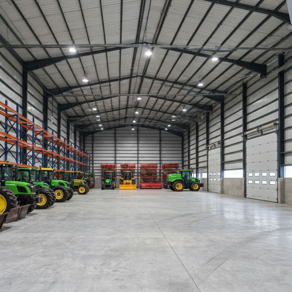 Galpón agrícola con maquinaria en Colombia